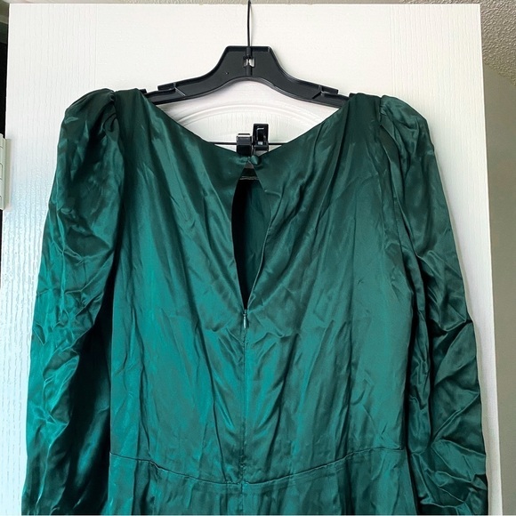 Reformation Dress Cameron Long Sleeve Silk Slit Midi Wedding Emerald 12 GUC - Picture 6 of 8